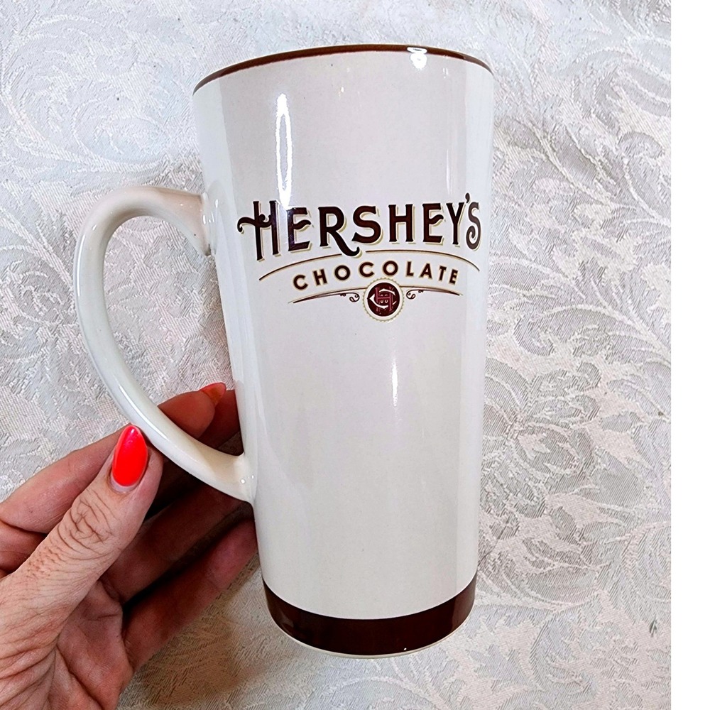 Vintage Hershey's Chocolate Galerie Ceramic Latte Mug 2004 Tall Tapered Cream 6"